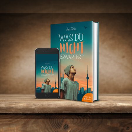 Das Cover des Buches "Was du nicht erwartest" als Buch und auf einem Smartphone
